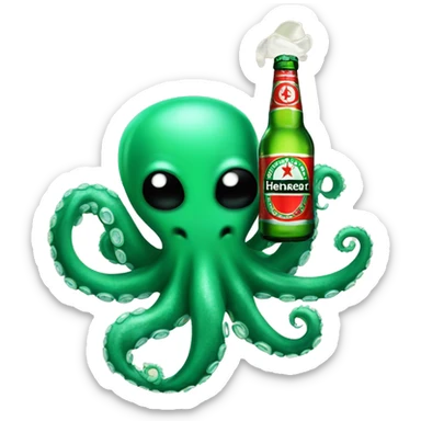 Octopus holding a Heineken beer with his tentacle  sticker