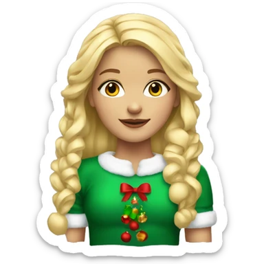 blonde girl with hoop earrings in Christmas clothing  sticker