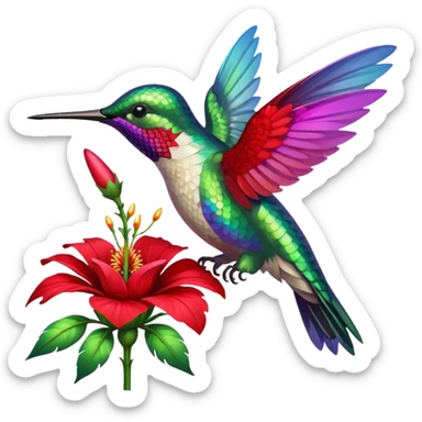 hummingbird drinking nectar from flower sticker