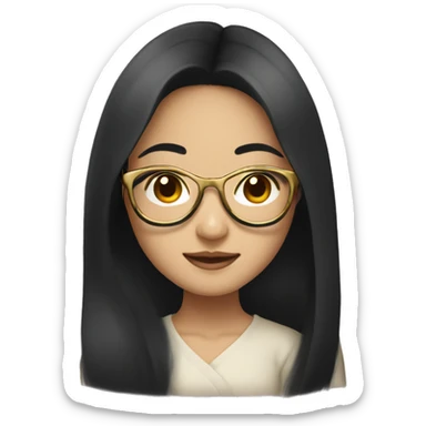 Asian girl with long black hair and golden glasses sticker
