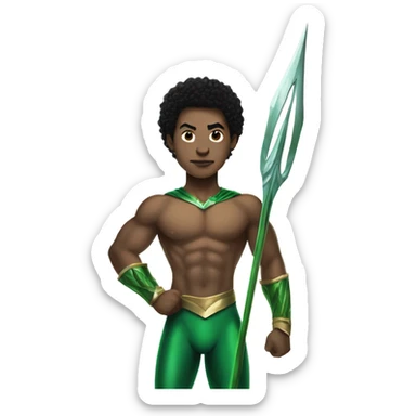 Afro Light-skinned shirtless holding a trident teenager in the green superhero costume of Prince Namor. sticker