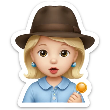 a baby girl with pacifier and fedora sticker