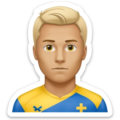 Swedish male soccer player with yellow and blue clothes and with the Swedish flag on the chest only sticker