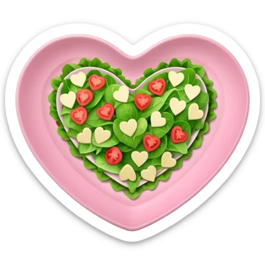 green salad in a light pink heart shaped plate sticker