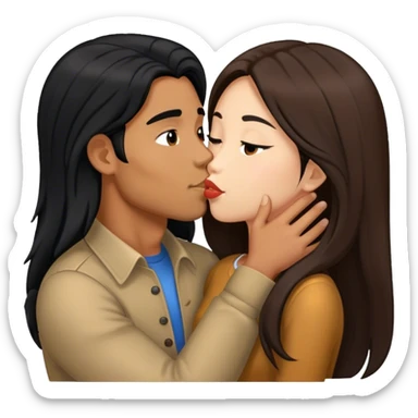 Caramel brown Guy with long black hair kissing brown hair Filipina sticker