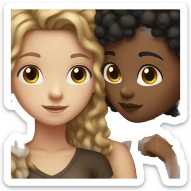 white girl with black hair hugging brown girl with afro  sticker