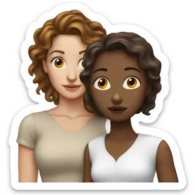 mixed woman with brown hair kissing white woman with brown hair sticker