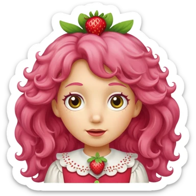 strawberry shortcake the character but with wild eyes and frizzy hair to mimic an insane person sticker