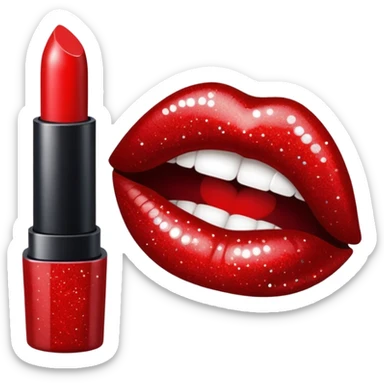red lipstick with glitter sticker