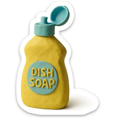 close-up of dish soap bottle in claymation style with cap open, soft lighting, pastel colors sticker