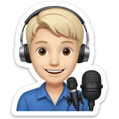 radyocu , podcast sunuyor, önünde microfon sticker