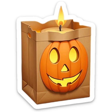 Halloween brown paper bag cutout with candle inside sticker