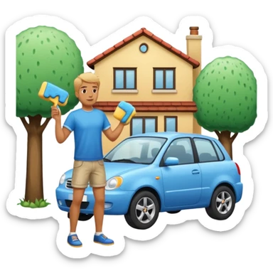 man washing a car outside his house full body sticker