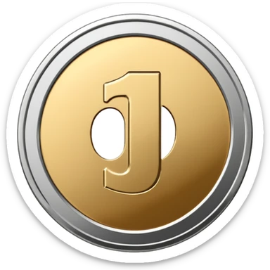 Emoji icon of a metal coin with engraved number 1, minimalist style, isolated, only metal color sticker