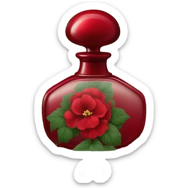 Dark red vintage French style perfume bottle with red begonias sticker
