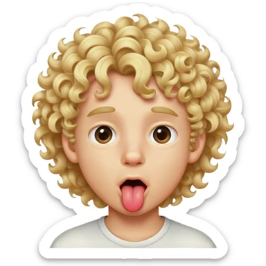 Blonde curly hair boy sticking his tounge out  sticker
