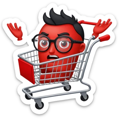 A cartoony cart with black limbs and a face with glasses on that is mad sticker