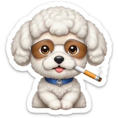 white french bichon with a ciggarette sticker