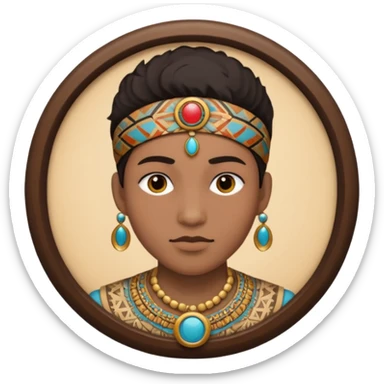 une personne de face avec des detail des accessoirs dans un rond  sticker