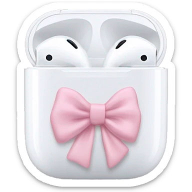 white airpod maxes with light pink bow sticker