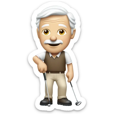 Elderly white male no facial hair and no cane playing golf sticker