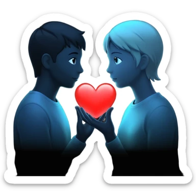 silhouette speaking to another with a heart between them sticker