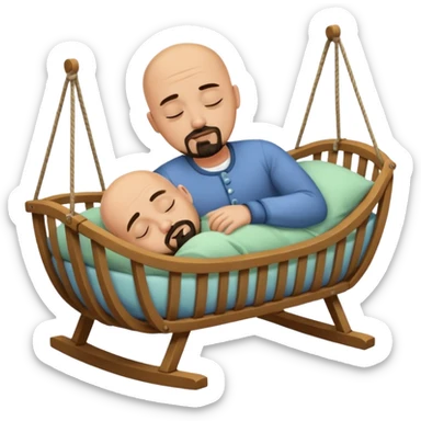 a bald, tan man who has a black goatee sleeping in a cradle sticker