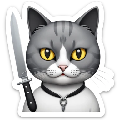 Cat with a knife that looks sinister sticker