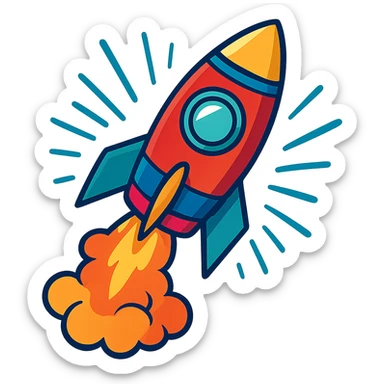 rocket, vibrant and dynamic, launching upward, modern illustration style sticker