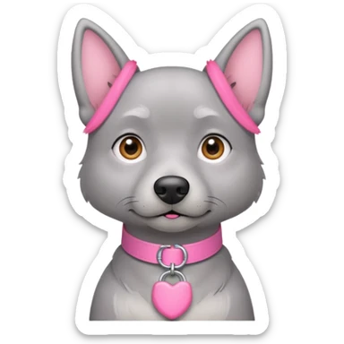 Cachorro cinza com coleira rosa olhando para trás  sticker