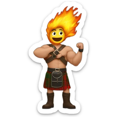 monty starting fires wearing a kilt flexes bicep sticker