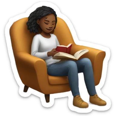 girl reading a book in cozy chair  sticker