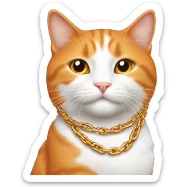 Orange and white cat wearing a chain sticker