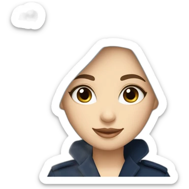 muslim white girl with levant white hijab and navy blue trench coat sticker