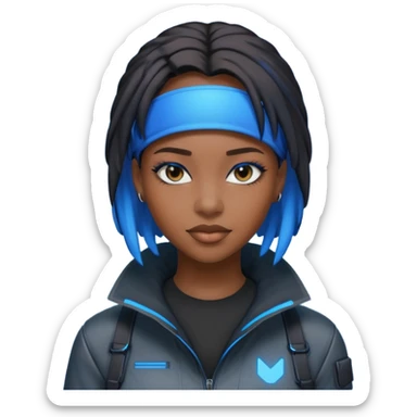 i want an emoji of a cool barb girl that likes blue, a techie girl that is like a matrix character and is black sticker