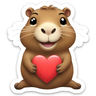 Capybara dando un corazón con sus manos mientras sonríe sticker