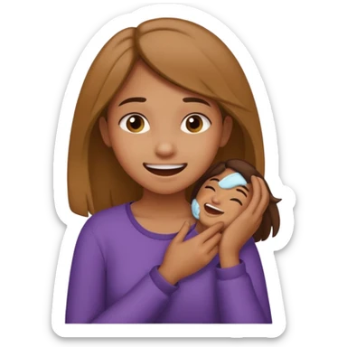 a girl holding both her hands to her neck chocking herself and she’s smiling she’s also light brown and around 16 she’s very pretty as well  sticker