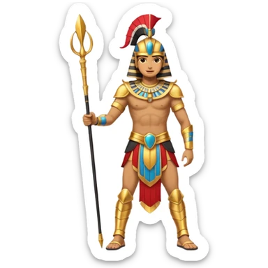 fullbody egyptian ancient soldier with spear and golden armor, only gold colors, no red or blue, action stance sticker