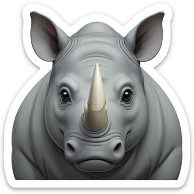 cinematic-noble--rhinoceros-portrait-emoji,slate-grey-hide--poised-and-regal,-with-a-massive,-powerful-build-and-a-thick, -deep-set-soulful-piercing-eyes,-simplified-yet-sharp-and-sophisticated-features,-highly-detailed,-large-black-eyes, zoomed out showing shoulders, large white horn  sticker