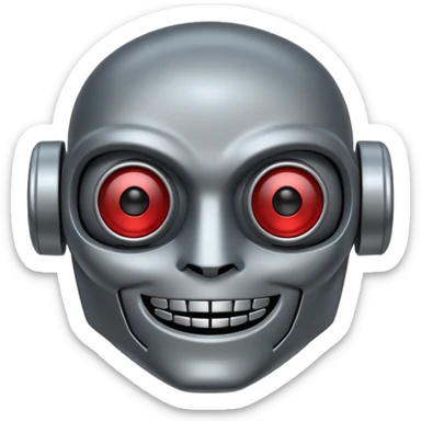 evil robot. Only its head. Very low details. Make it smile sticker