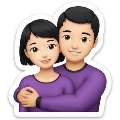 buff tan asian Man black hair hugging girl with black pixie cut  sticker