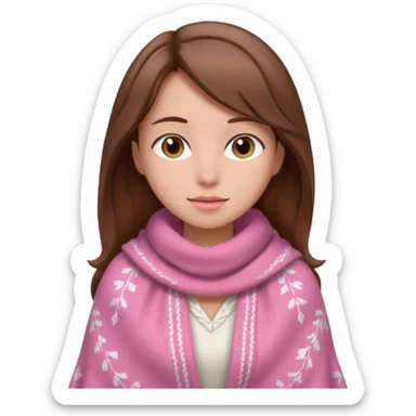 A girl with brown hair wearing a pink shawl sticker
