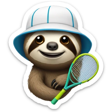 sloth in a cap with a tennis racket sticker