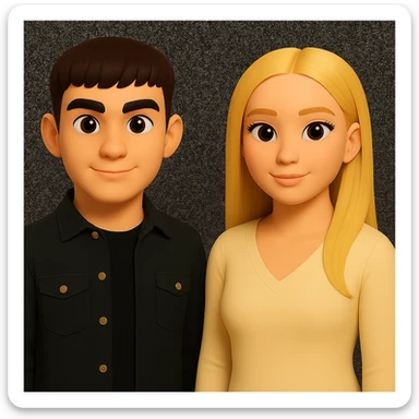 Make the people stand a little further apart from each other, preserving the original style and background as shown in the reference image. sticker