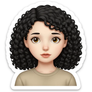 Side part black curly hair girl with mole above left side of lip pale skin  sticker