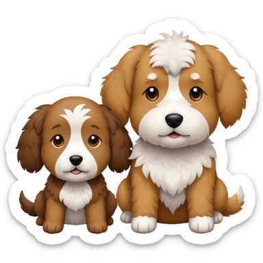 2 dogs: one light brown  doodle, one doodle all black with white eyebrows some white markings, no brown coloring. Both same size. sticker