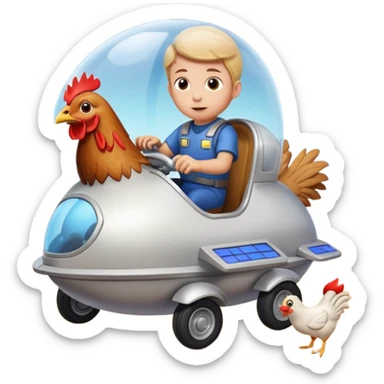 Kid getting ran over by a chicken driving a spaceship sticker