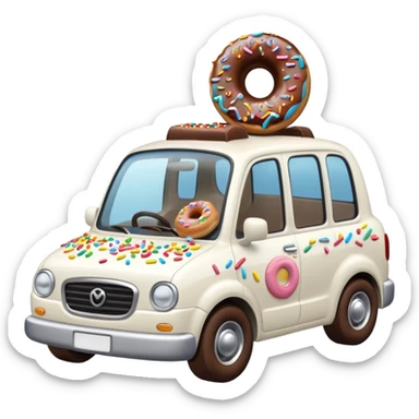 white car truck with small donut on the bonnet sticker