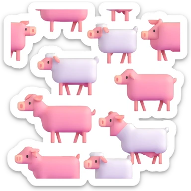 Minecraft style sheep, blocky pig friend, and blocky chicken friend together sticker