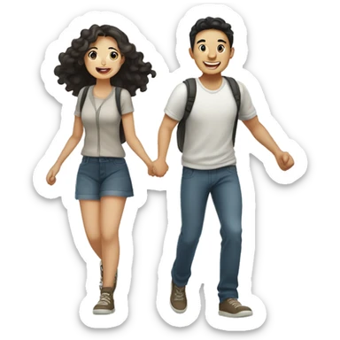 Cute Asian couple (girl with curly long hair guy with short straight hair) excitedly traveling  sticker